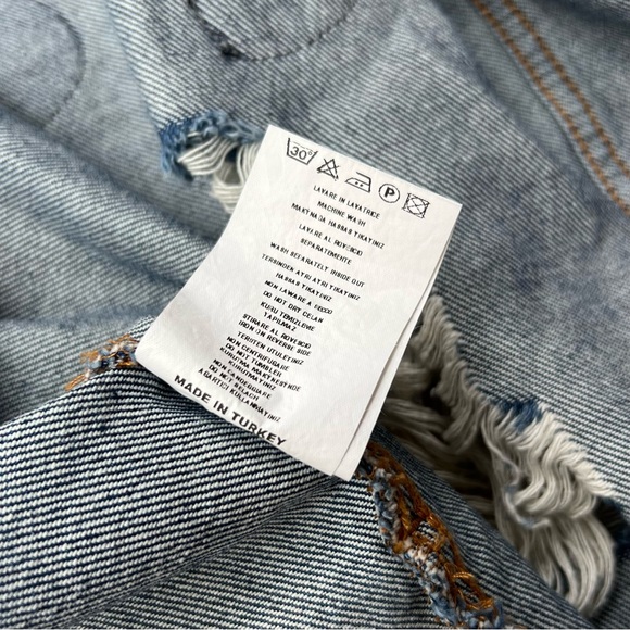 VDR Via Delle Rose Italian Cropped Denim Jacket with Patches Distressed Large - Picture 6 of 6